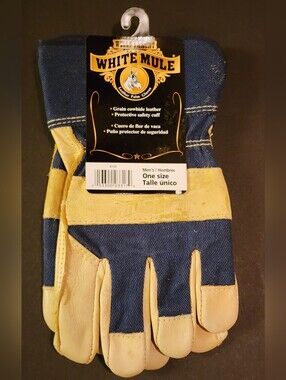 New, Wells Lamont White Mule Leather Palm Gloves, Men's One Size Work, Rodeo